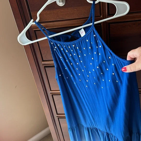 Justice girls 4th of July dress! Blue/white w/ blue/silver sparkly gems, size 16 - Picture 3 of 9